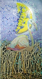 Fenicottero-Mosaico in Ceramica vetro marmo e specchio, 3x1.6 mt-2019